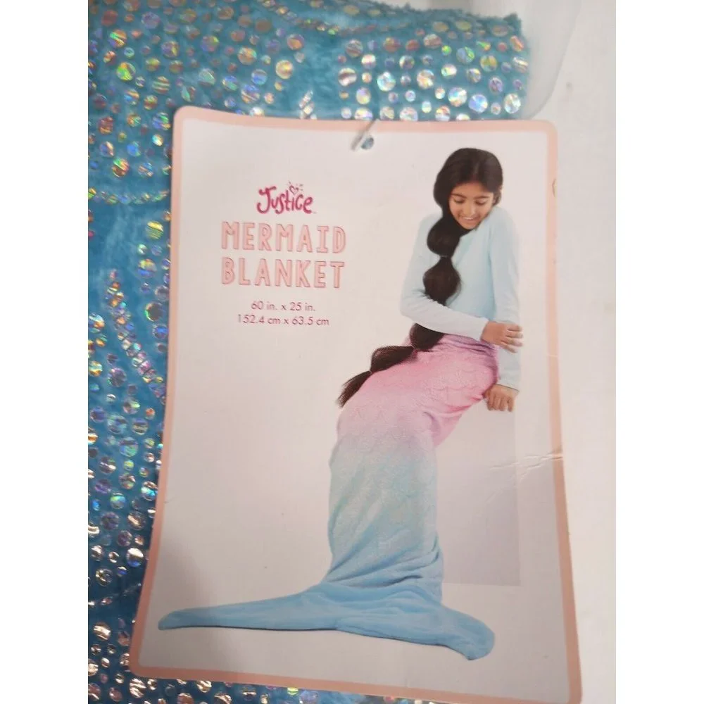 Justice Girls Wearable Mermaid Tail Blanket Rainbow Ombre Shimmery Soft NEW NWT